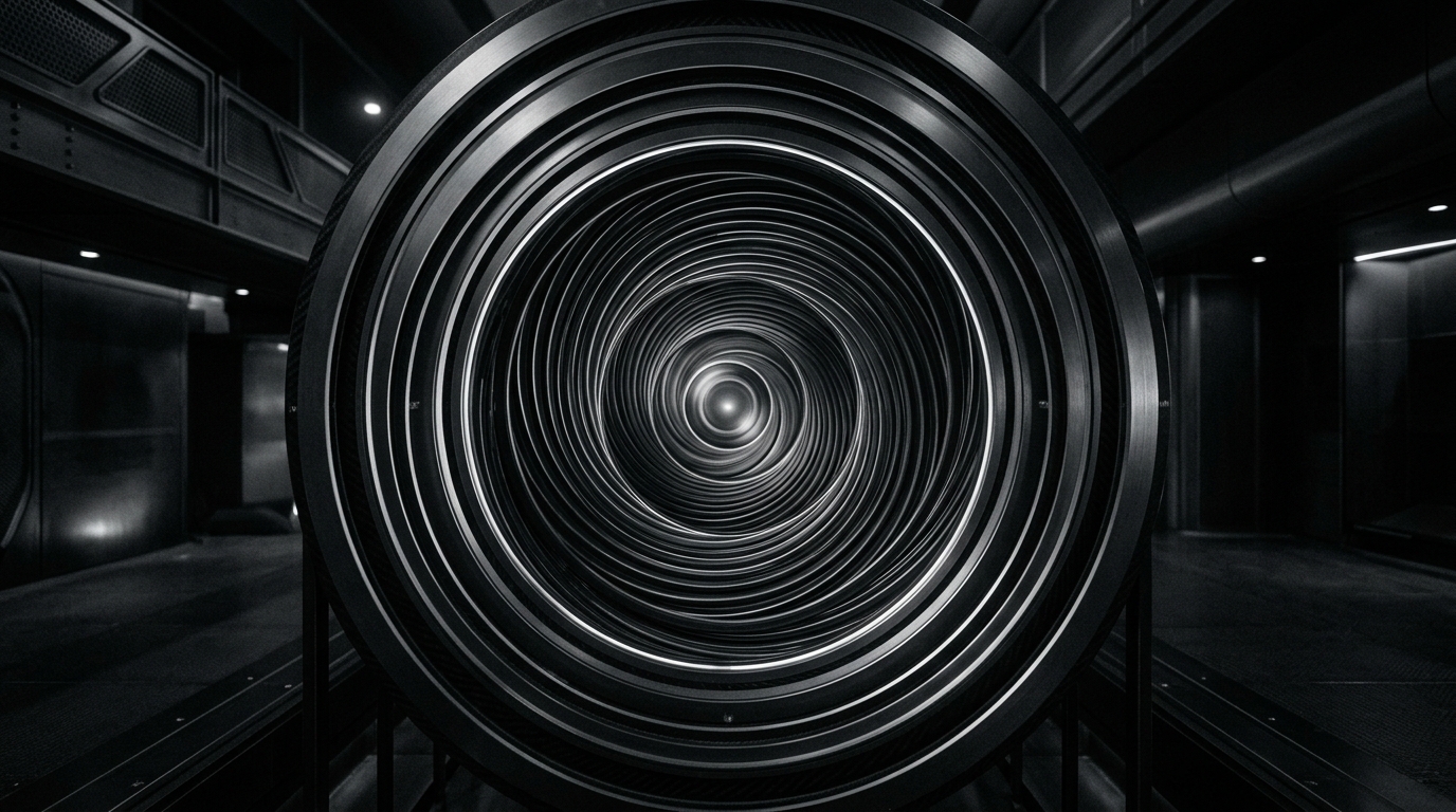 Concentric rings opening like a camera aperture, centred on a single point