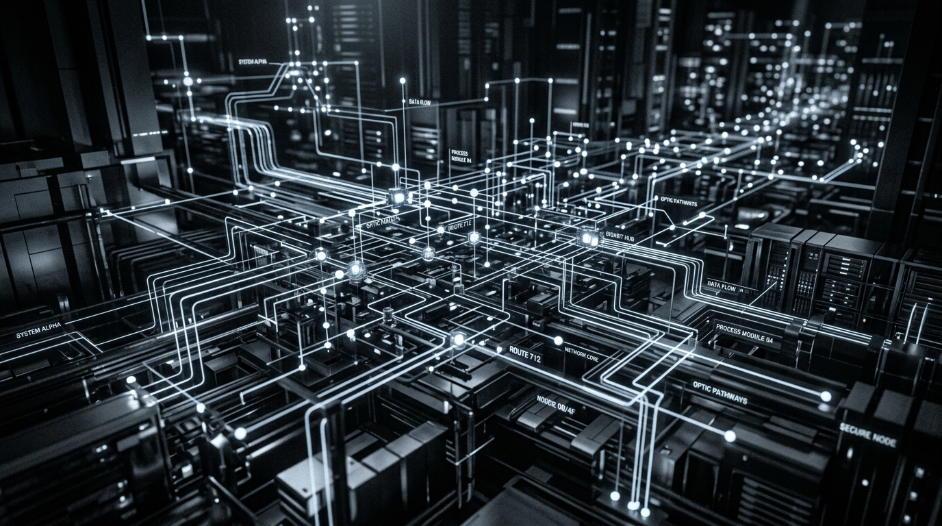 Nodes joined by right-angled routes, like a system architecture diagram