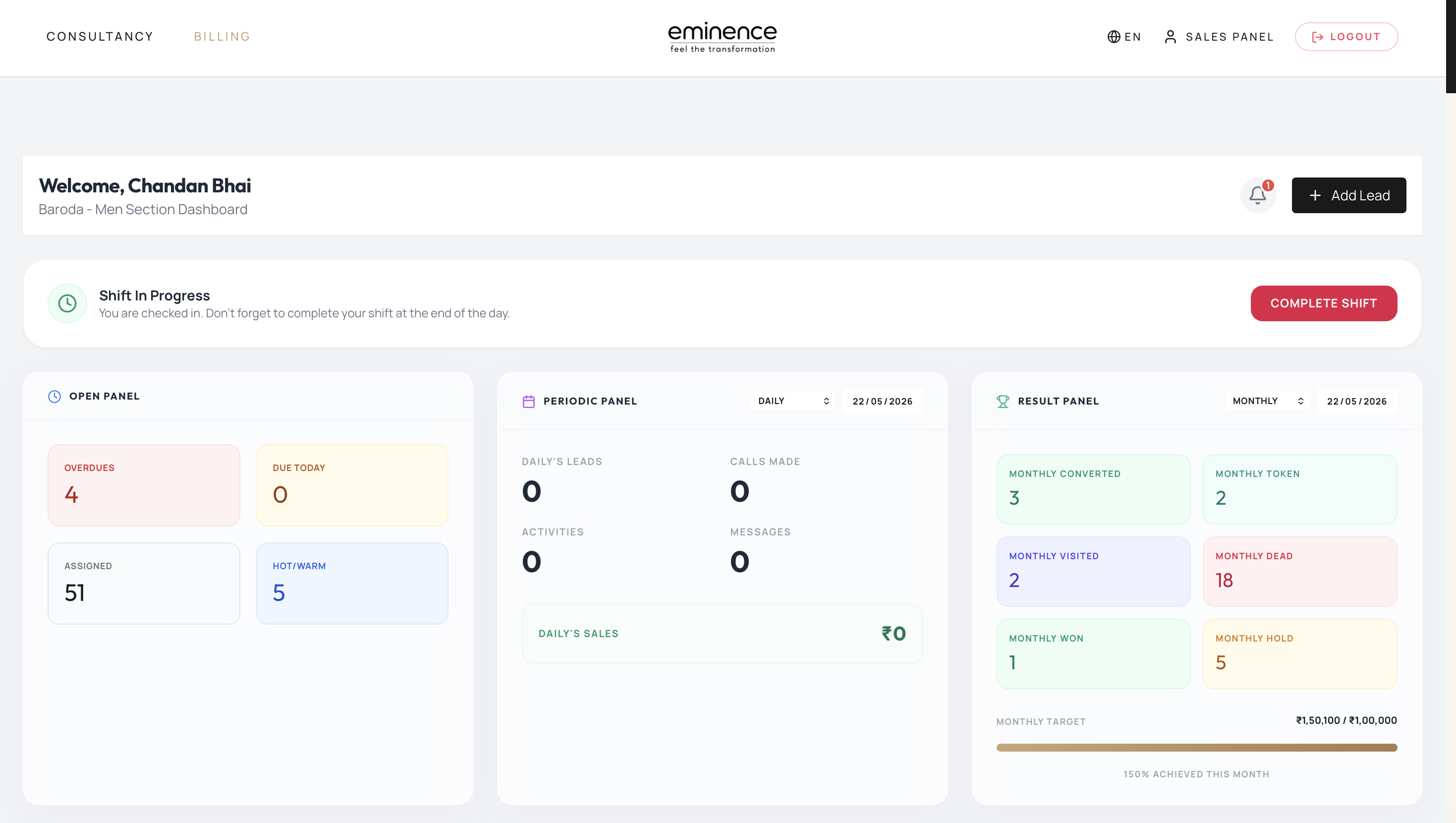 Employee management view inside the admin dashboard